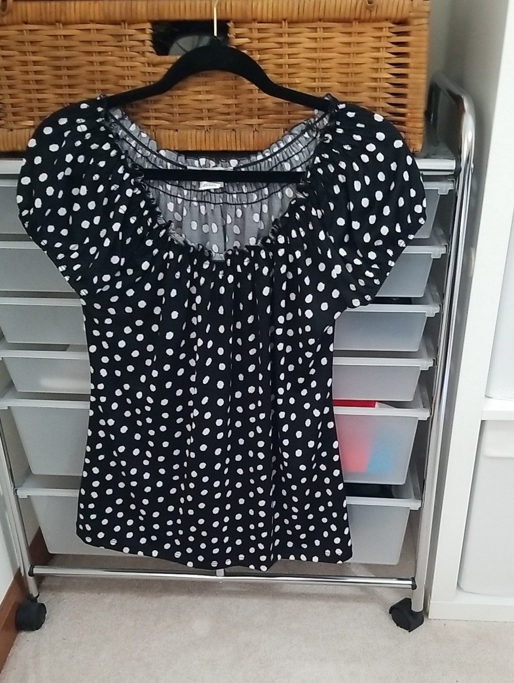 Carol Rose Black and White Polka Dot Peasant Blouse